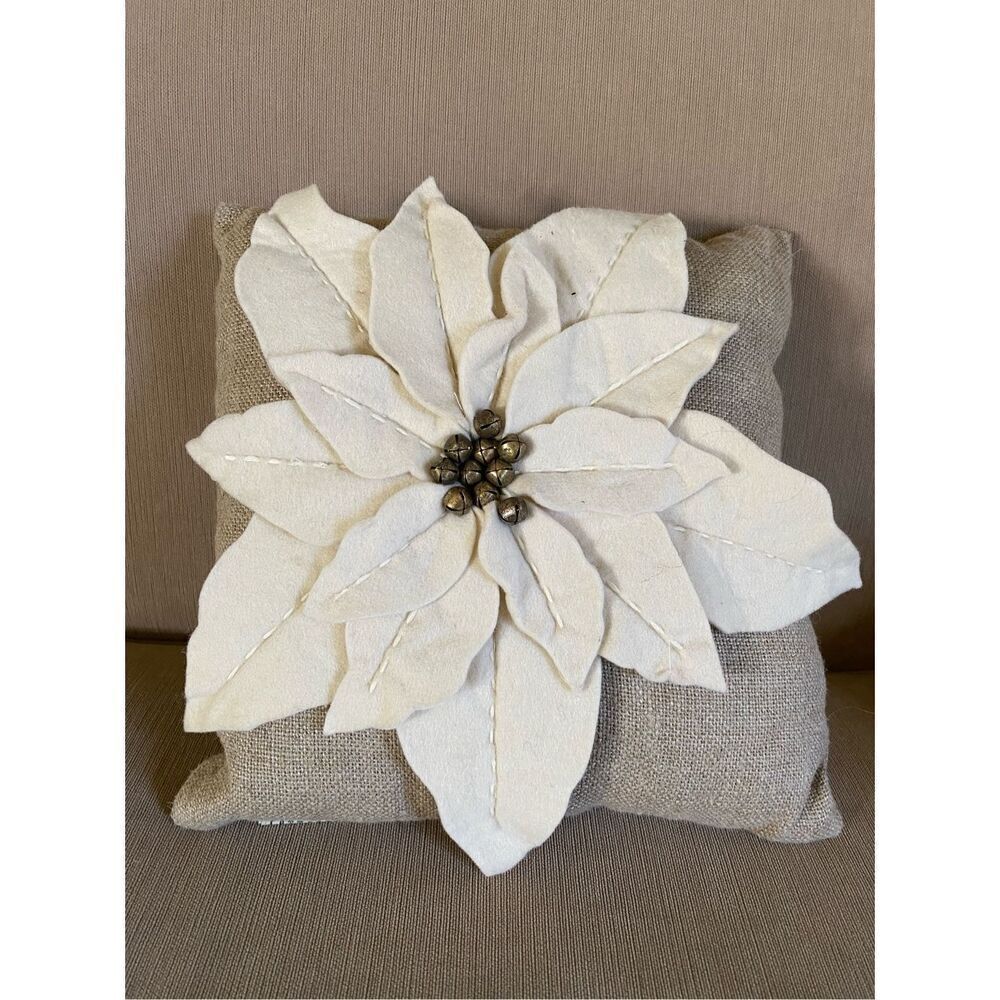 Pottery Barn Poinsettia Pillow 12” Bulrap Decorative Pillow - Picture 5 of 5